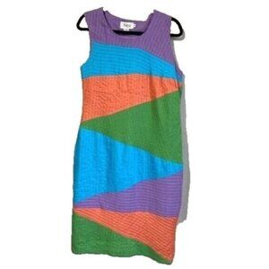 J Song Collection Women’s Linen Sheath Dress Size 10 Sleeveless Rainbow Beach